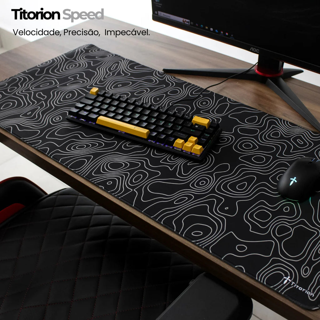 Mouse Pad Gamer Extra Large Professional 90x40 Deskpad White Black Speed Topographic PC Titorion