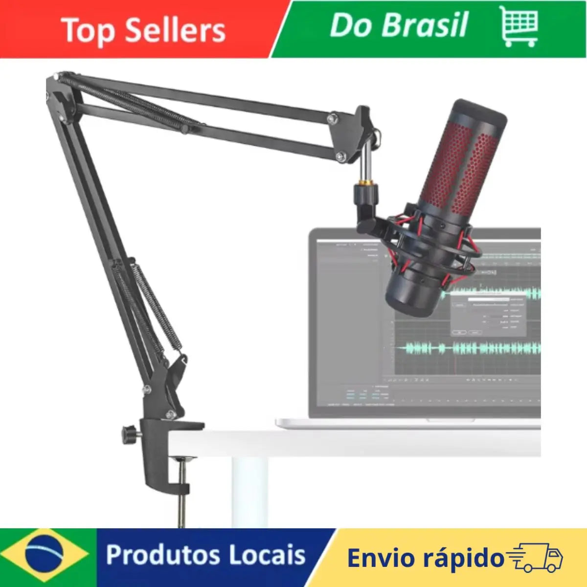 Articulated Arm For Professional Adjustable Table Microphone Compatible with HyperX Quadcast for Podcast and Recording