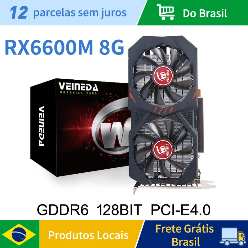 Veineda RX 6600M 8GB Video Card GPU GDDR6 128Bit 7nm Placa De Video Heat Pipes Version Support Desktop CPU rx6600m 8gb Brazil
