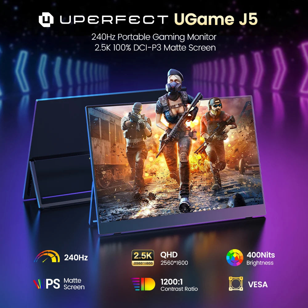 UPERFECT UGame J5 2.5K 240Hz Gaming Monitor 16" Portable Display 100%sRGB w/HDMI USB C For PS5 Steam Deck Switch XBOX Laptop PC