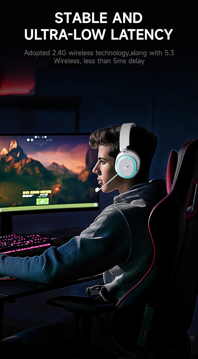 Picun G2 2.4GHz Bluetooth Wireless Gaming Headset For PC PS4 PS5 Phone Switch 5ms Low Latency 7.1 Surround Wired Headset ENC Mic