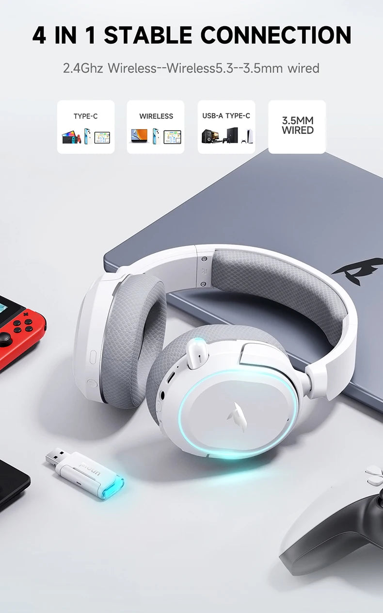 Picun G2 2.4GHz Bluetooth Wireless Gaming Headset For PC PS4 PS5 Phone Switch 5ms Low Latency 7.1 Surround Wired Headset ENC Mic