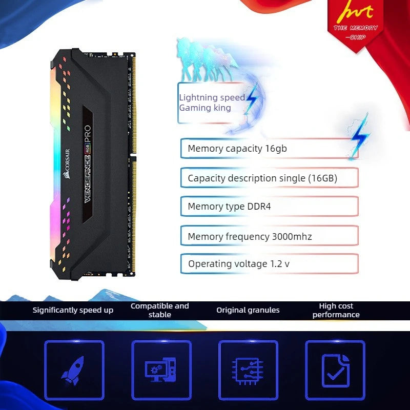 Desktop Computer Memory Module for Esports Avenger PRO DDR4 16G 3000MHz High Performance Esports Gaming Memory RGB Light Bar