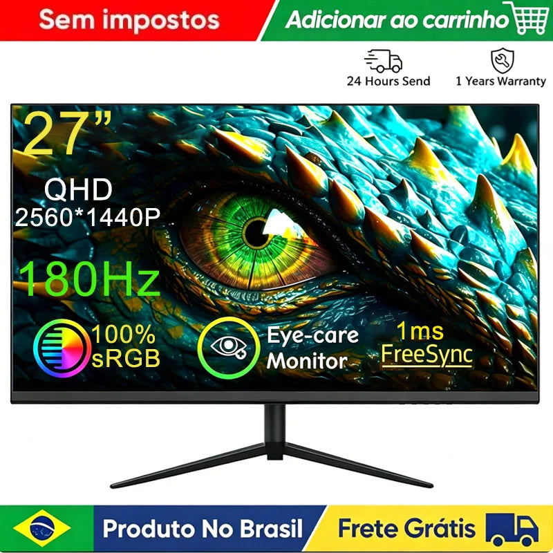 27inch 2K 180Hz Gaming Monitor 2560*1440P 100%sRGB IPS HDR QHD Display FreeSync DP HDMI Desktop PC PS4/PS5 Monitor