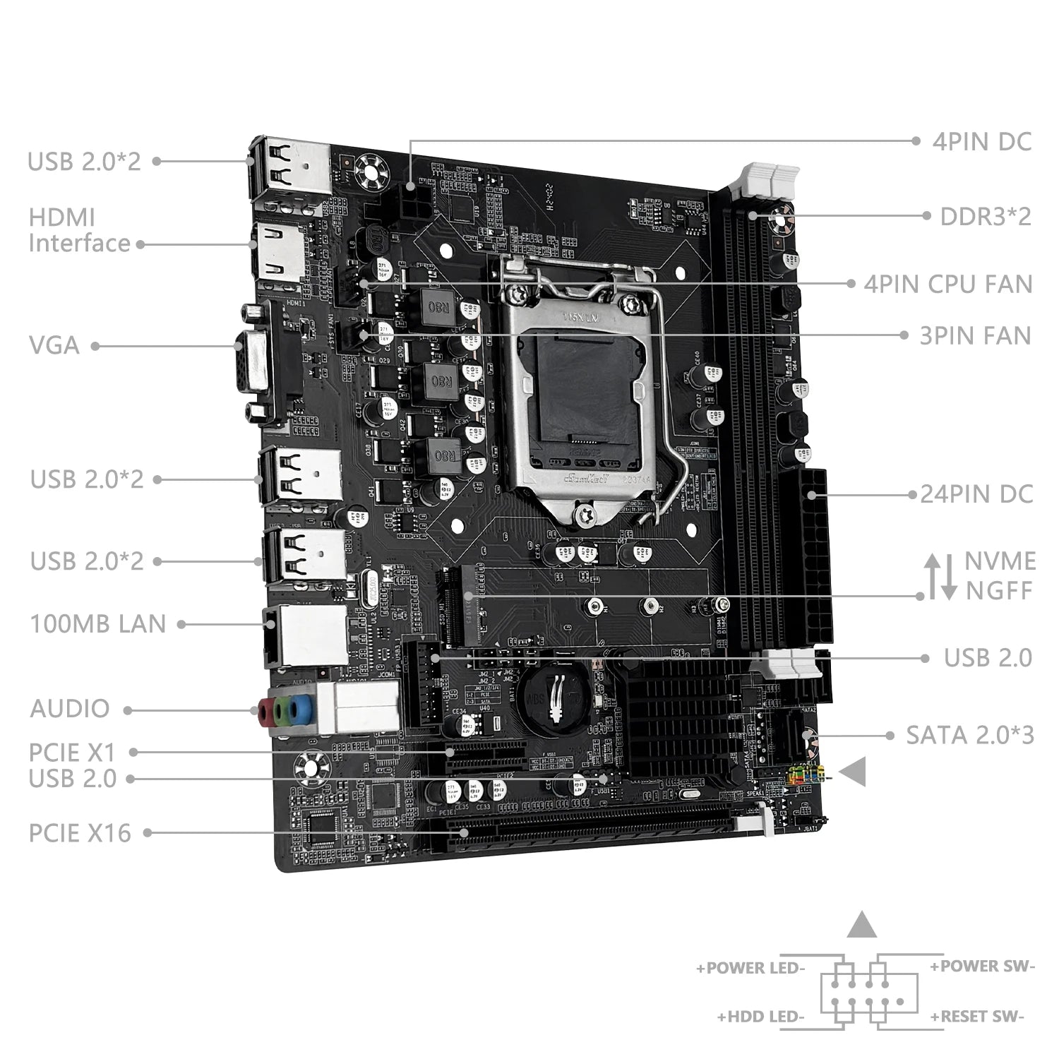 MACHINIST H61 Motherboard M.2 NVME PCIEx16 DVI Supports Dual-channel DDR3 RAM Intel Core 2/3 Gen CPU LGA1155 for Desktop PC
