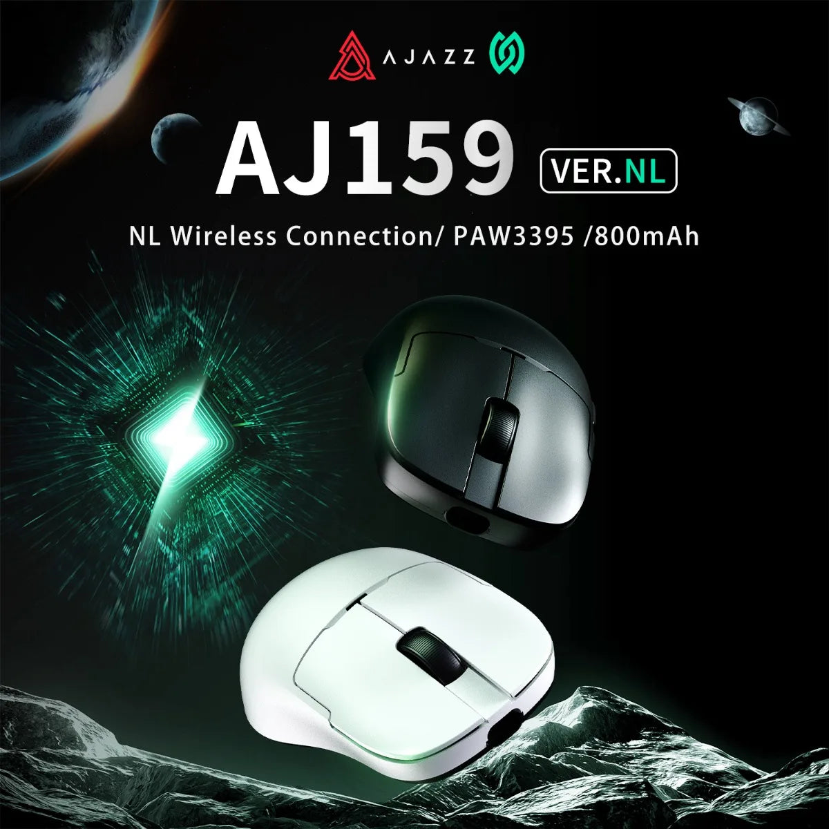 AJAZZ AJ159 NL Wireless Mouse 800mAh Compatible with Games and Office PAW3395 1K Nearlink BT Wireless Mouse Laptop Gift