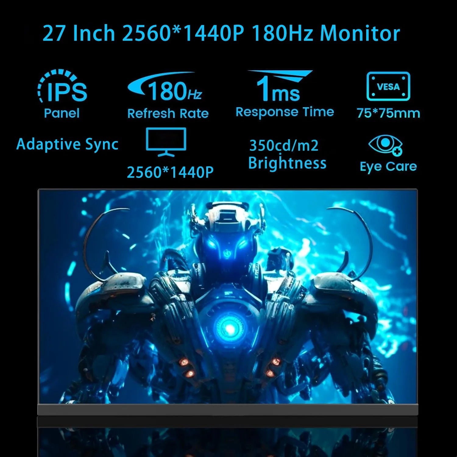 27inch 2K 180Hz Gaming Monitor 2560*1440P 100%sRGB IPS HDR QHD Display FreeSync DP HDMI Desktop PC PS4/PS5 Monitor