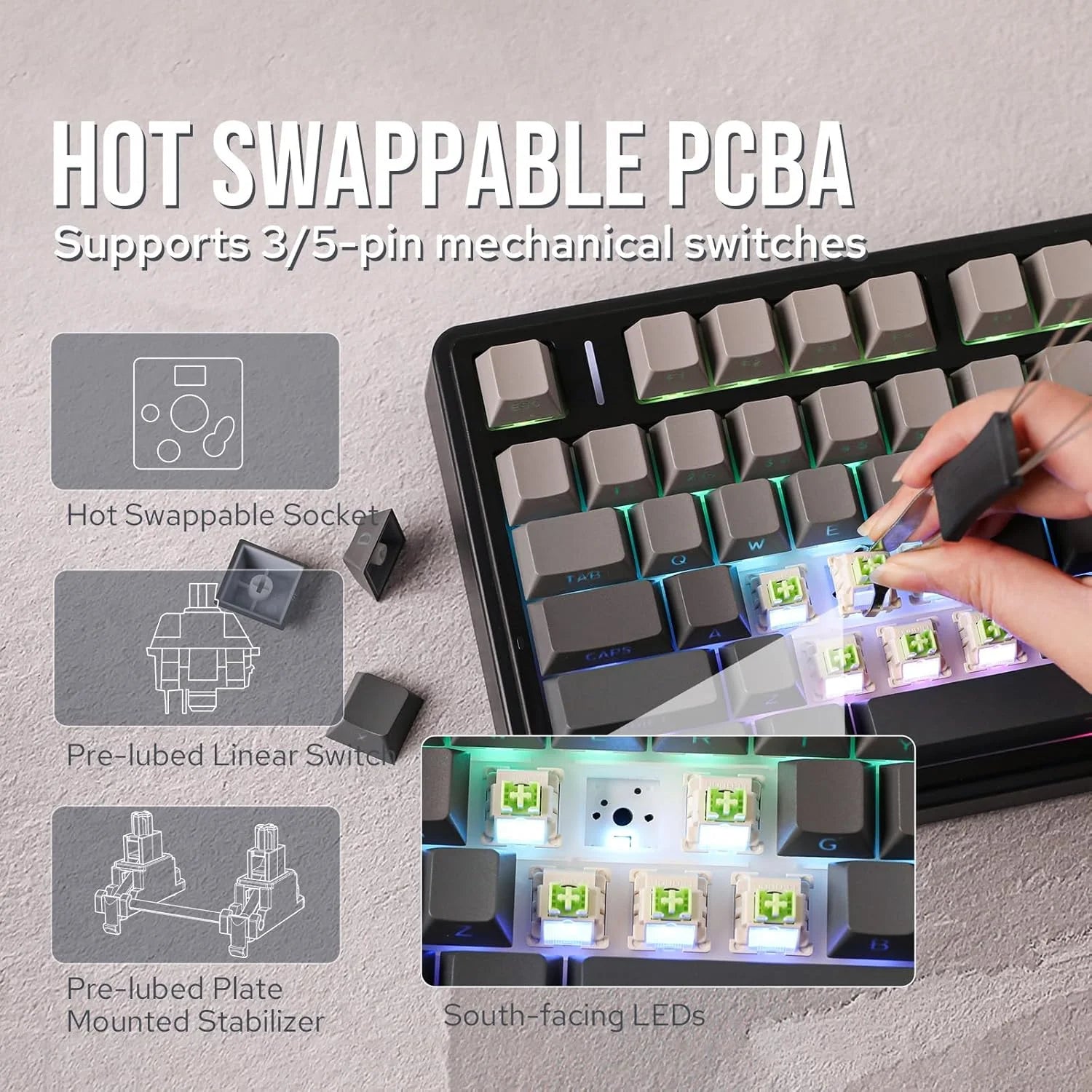 AULA F75 Wireless Mechanical Keyboard Hotswap Gasket Gaming Keyboard 75% Layout for PC for Laptop