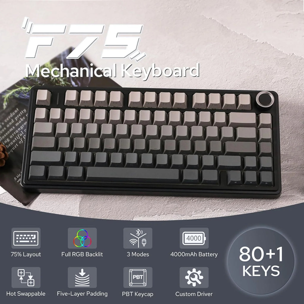 AULA F75 Wireless Mechanical Keyboard Hotswap Gasket Gaming Keyboard 75% Layout for PC for Laptop