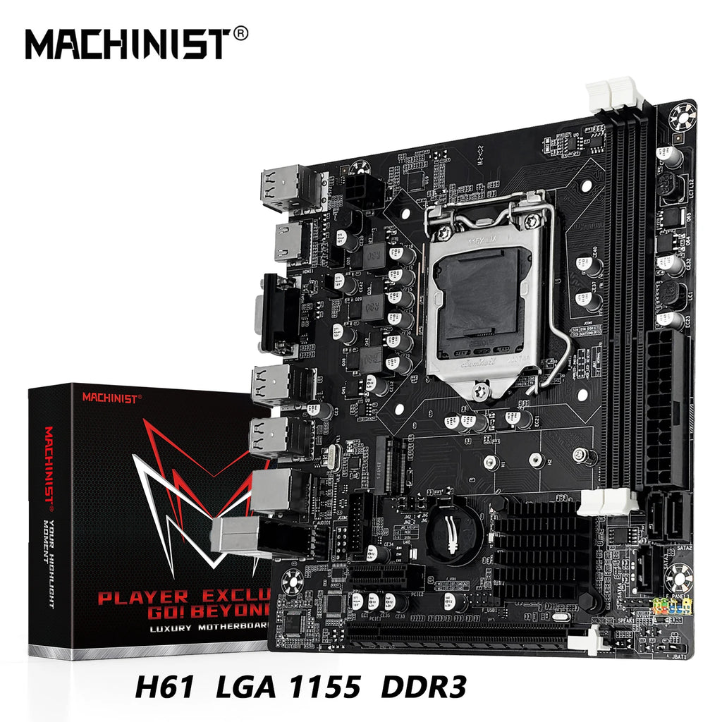 MACHINIST H61 Motherboard M.2 NVME PCIEx16 DVI Supports Dual-channel DDR3 RAM Intel Core 2/3 Gen CPU LGA1155 for Desktop PC