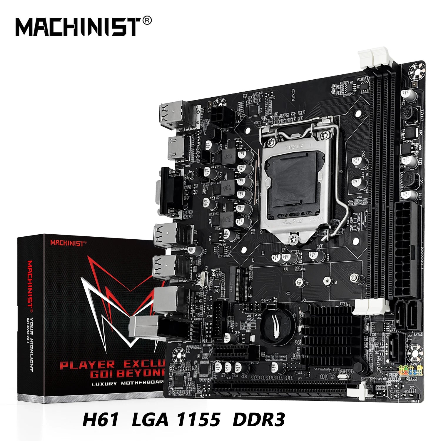 MACHINIST H61 Motherboard M.2 NVME PCIEx16 DVI Supports Dual-channel DDR3 RAM Intel Core 2/3 Gen CPU LGA1155 for Desktop PC