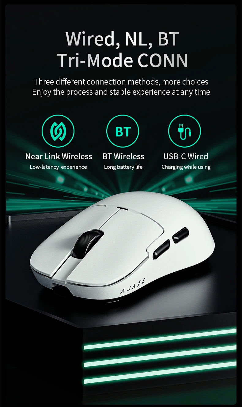 AJAZZ AJ159 NL Wireless Mouse 800mAh Compatible with Games and Office PAW3395 1K Nearlink BT Wireless Mouse Laptop Gift
