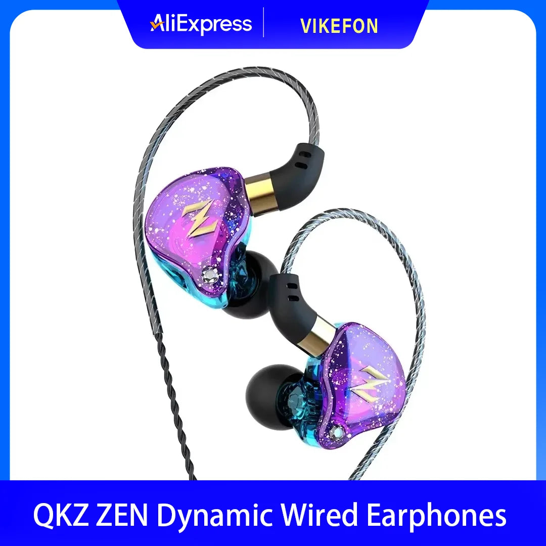 QKZ ZEN Dynamic Wired Earphones HIFI Heavy Bass Earbuds In Ear Monitor Sport Noise Cancelling Headset Gaming Headphones with Mic