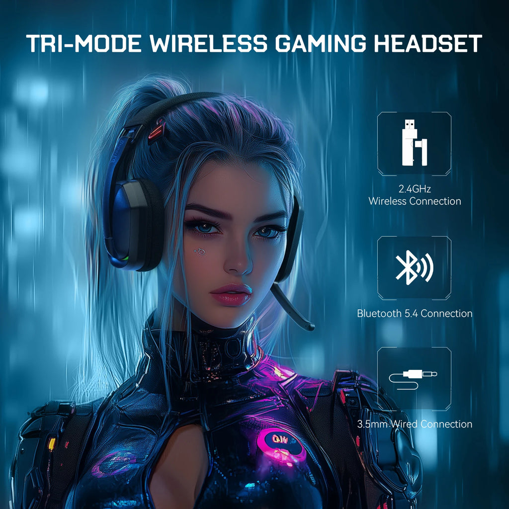 EKSA G19BT 2.4GHz Wireless Gaming Headphones Ultra-light Bluetooth 5.4 Headset Gamer with Microphone for PC/PS5/Xbox