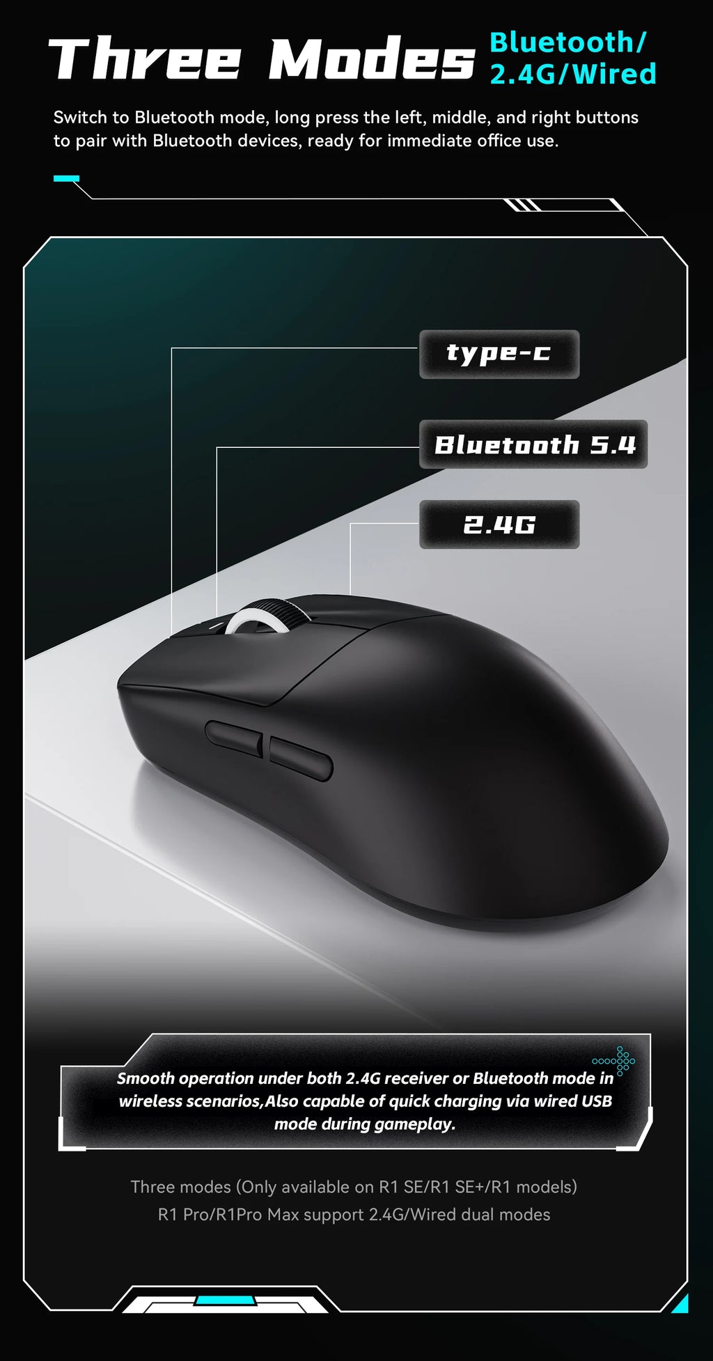 ATK VXE Dragonfly R1  Paw3395 Lightweight Ergonomic Three-Mode Bluetooth Mouse